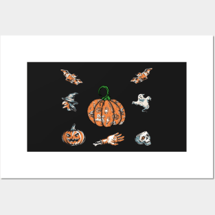 Halloween Vintage Retro Sticker Set Witch Ghost Bat Posters and Art